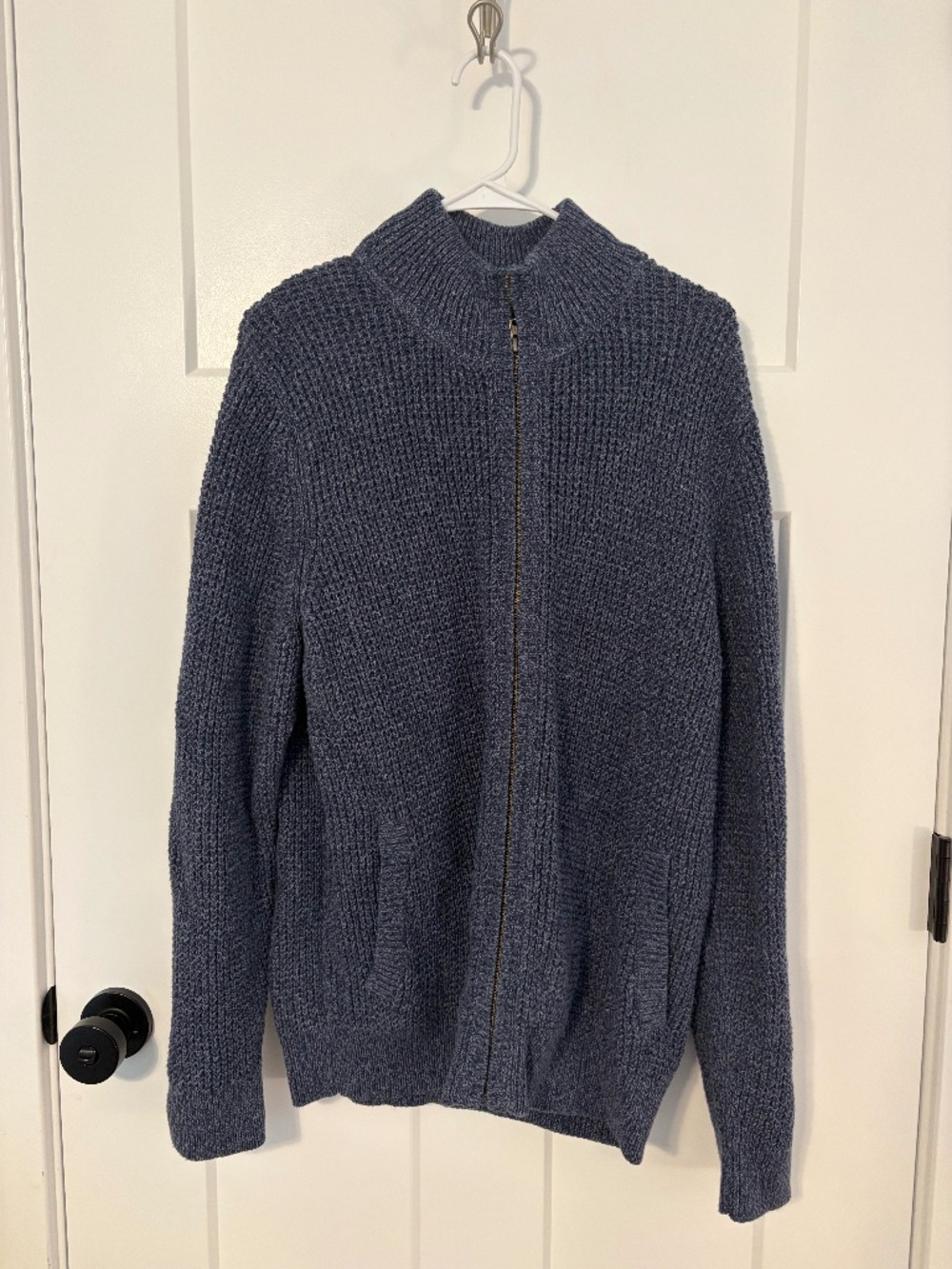 LL Bean Mens Zip Cardigan Sweater L Blue 100% Organic Cotton Professor Grandpa